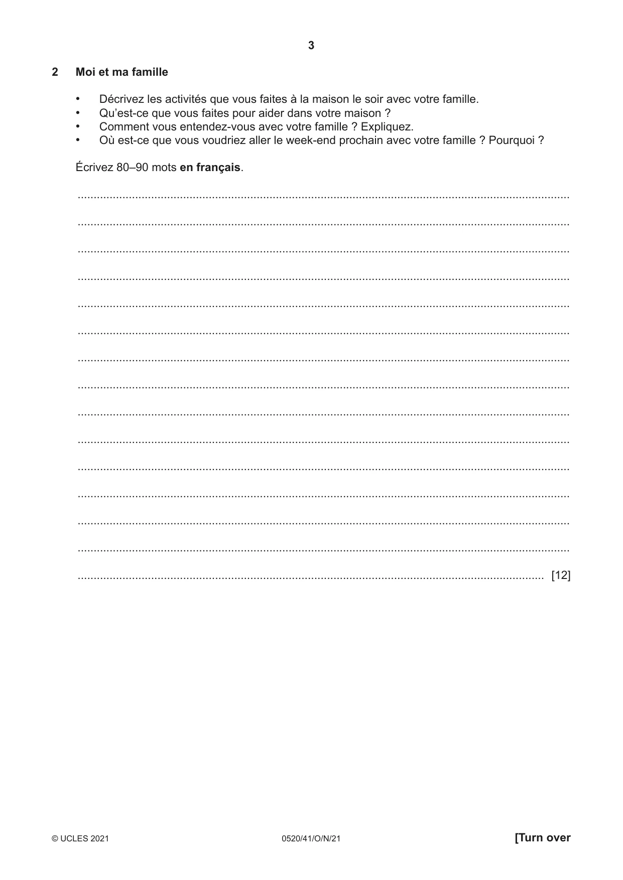 Cambridge IGCSE French - Foreign Language 0520 2021 Oct/Nov Paper 4 · Variant 1 question paper, page 3 of 8