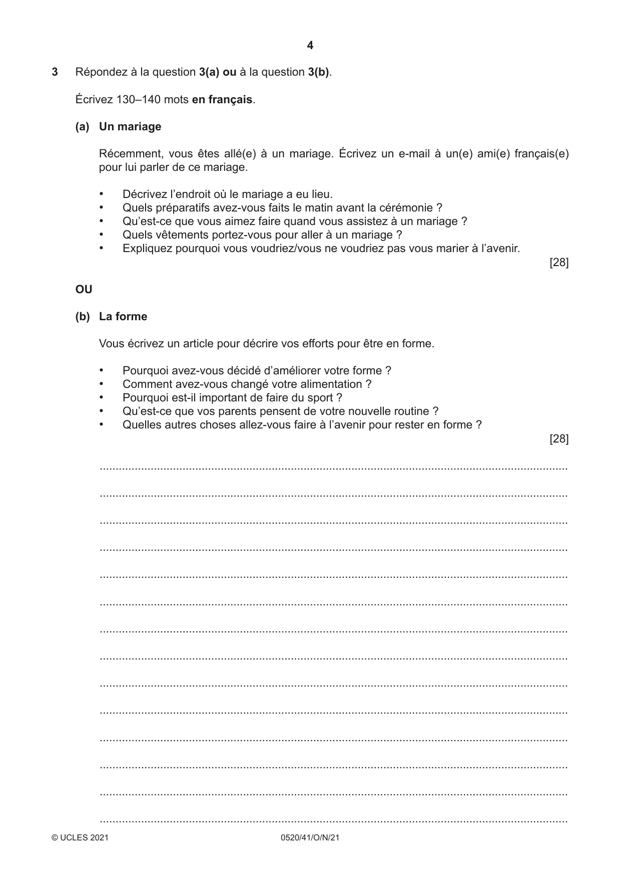 Cambridge IGCSE French - Foreign Language 0520 2021 Oct/Nov Paper 4 · Variant 1 question paper, page 4 of 8