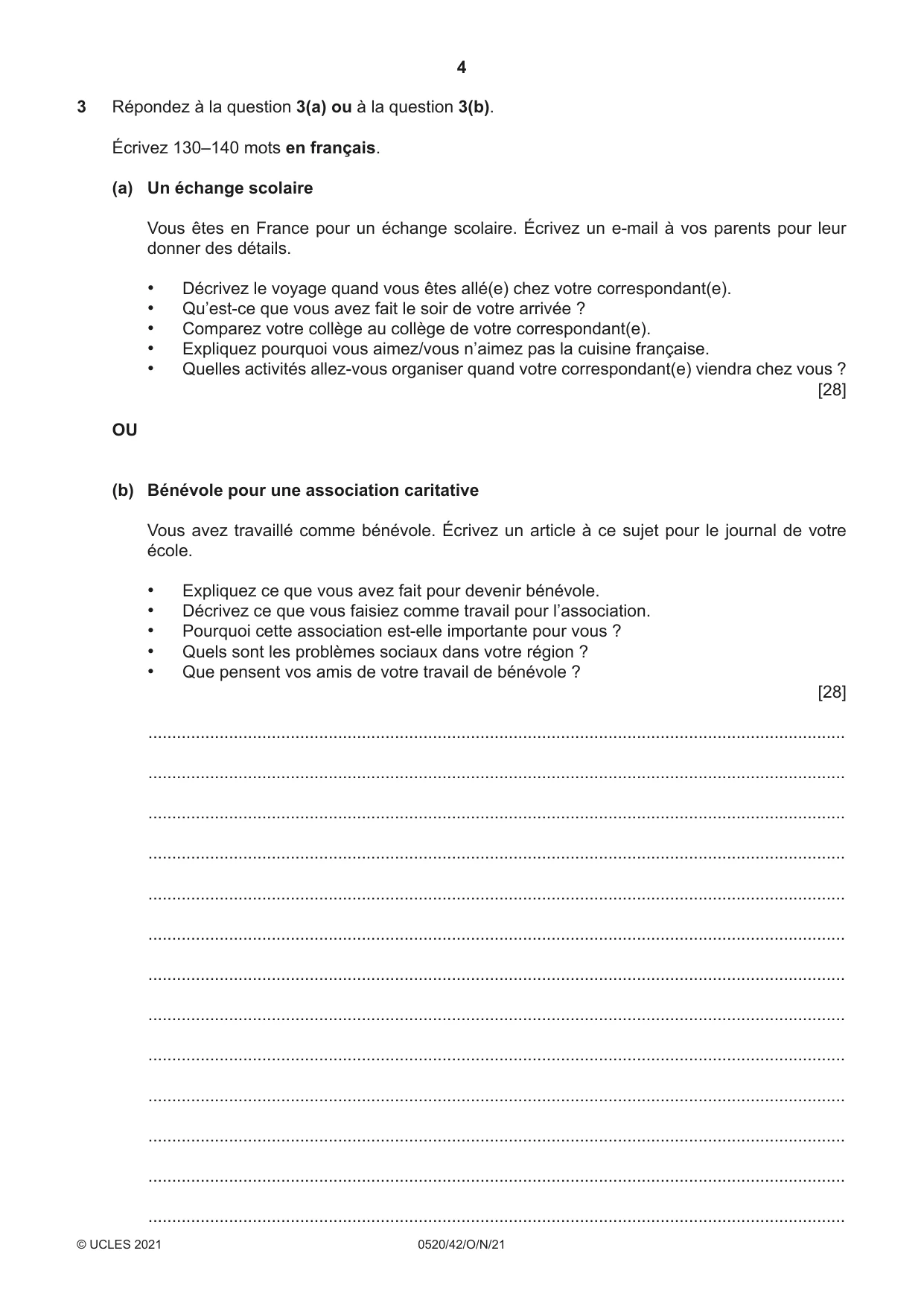 Cambridge IGCSE French - Foreign Language 0520 2021 Oct/Nov Paper 4 · Variant 2 question paper, page 4 of 8