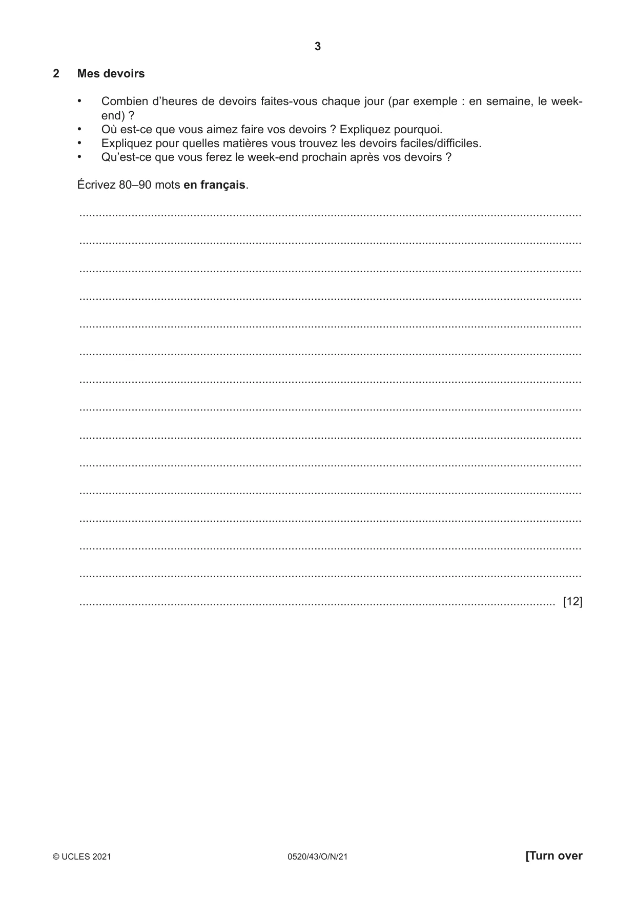 Cambridge IGCSE French - Foreign Language 0520 2021 Oct/Nov Paper 4 · Variant 3 question paper, page 3 of 8