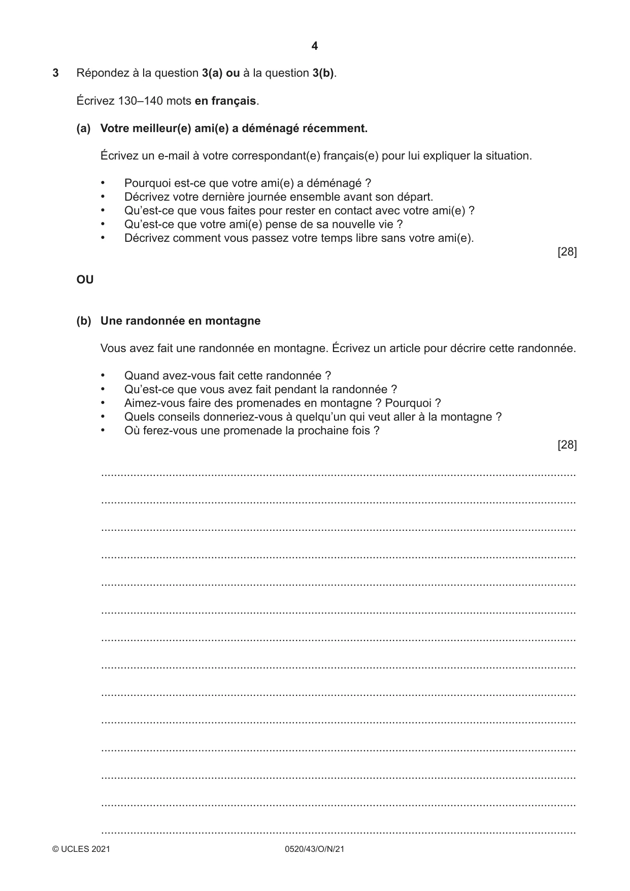 Cambridge IGCSE French - Foreign Language 0520 2021 Oct/Nov Paper 4 · Variant 3 question paper, page 4 of 8