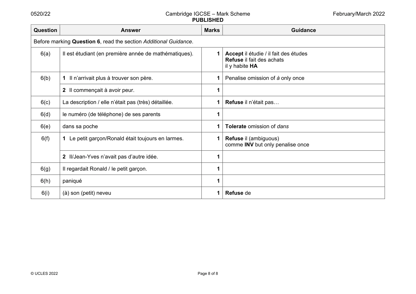 Mark scheme, page 8 of 8