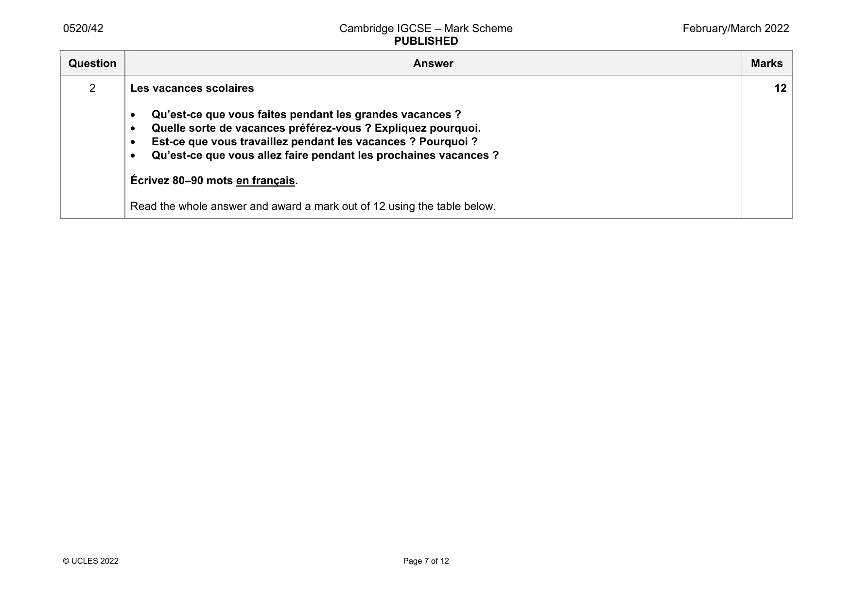 Mark scheme, page 7 of 12