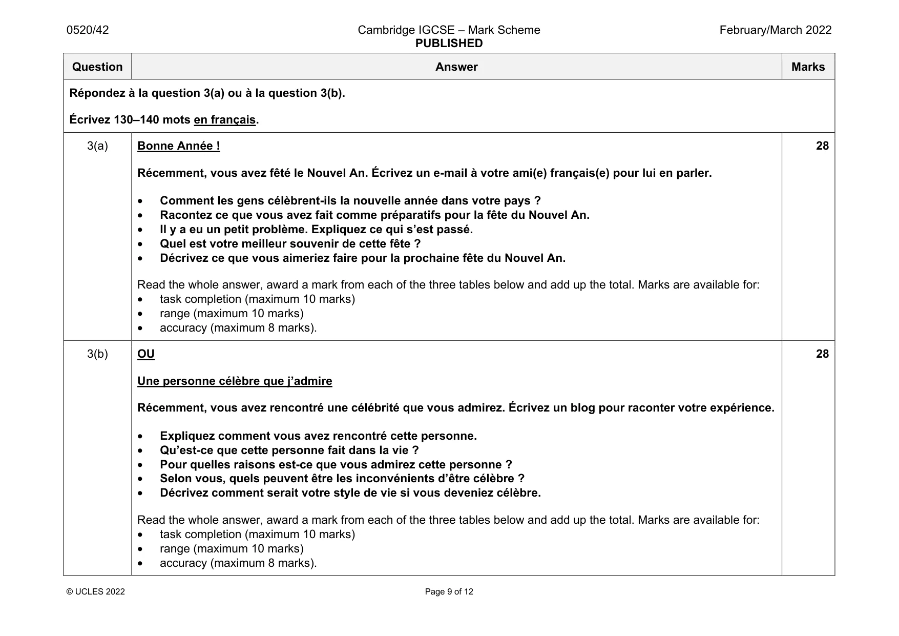 Mark scheme, page 9 of 12
