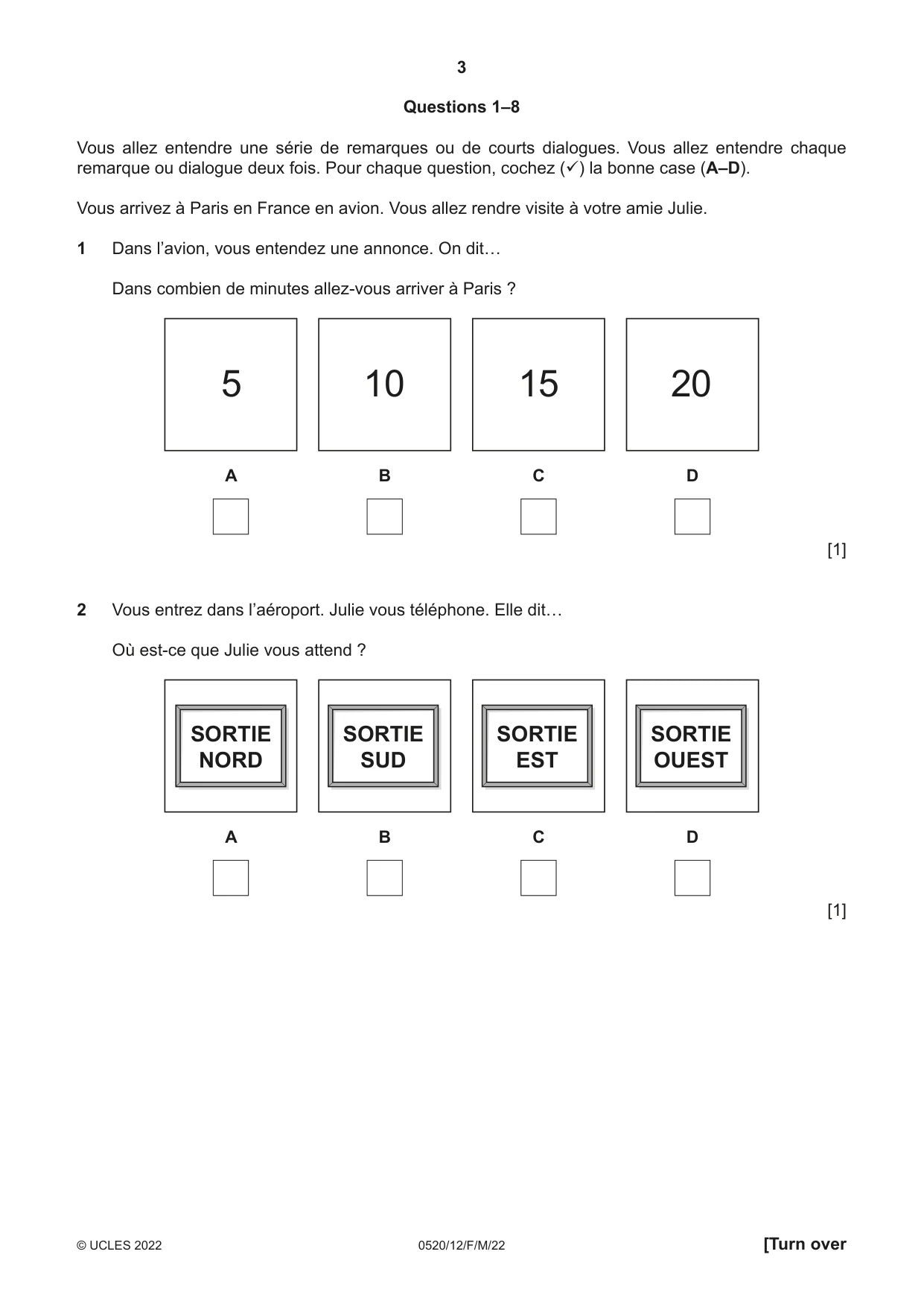 Cambridge IGCSE French - Foreign Language 0520 2022 Feb/March Paper 1 · Variant 2 question paper, page 3 of 16