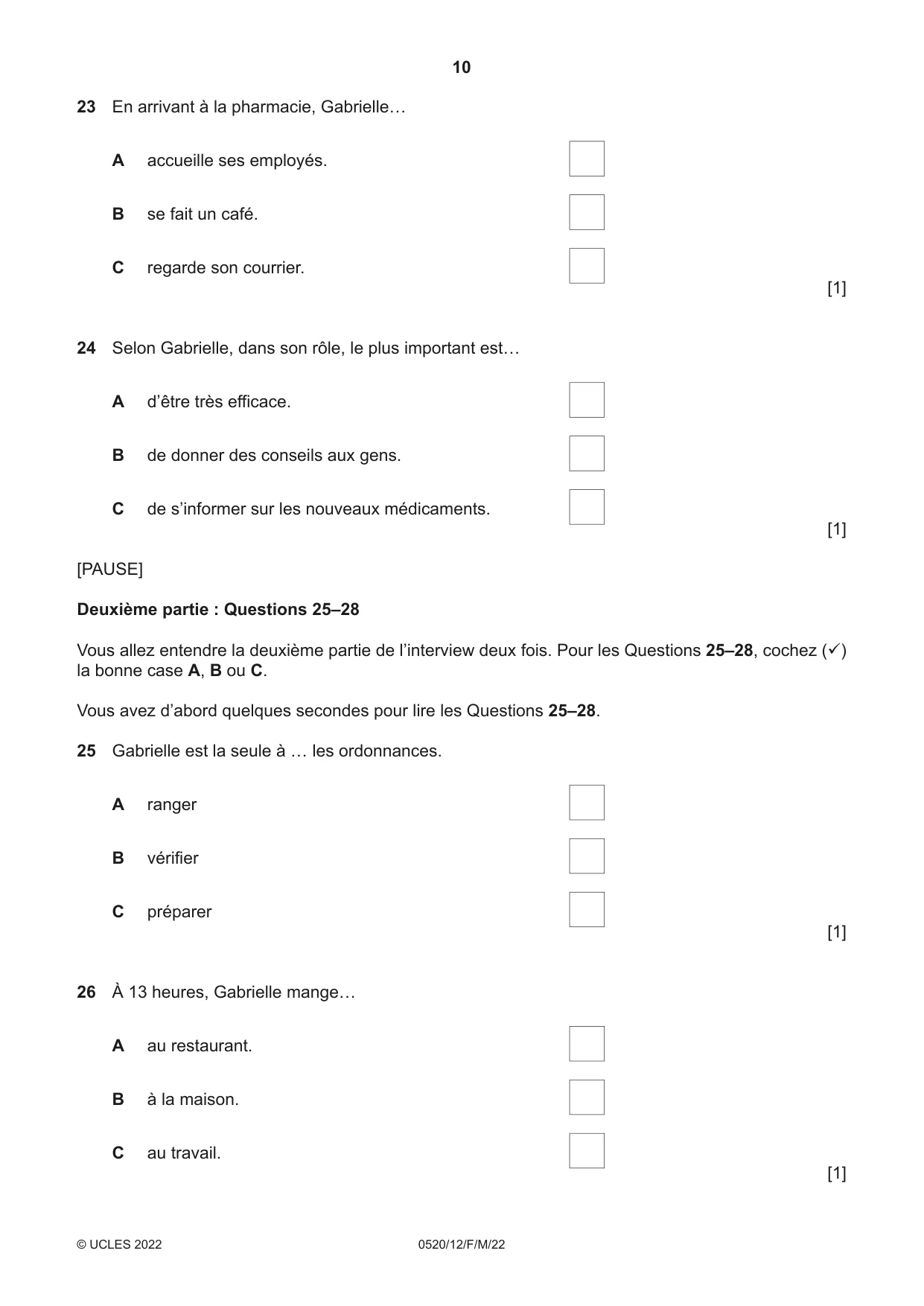Cambridge IGCSE French - Foreign Language 0520 2022 Feb/March Paper 1 · Variant 2 question paper, page 10 of 16
