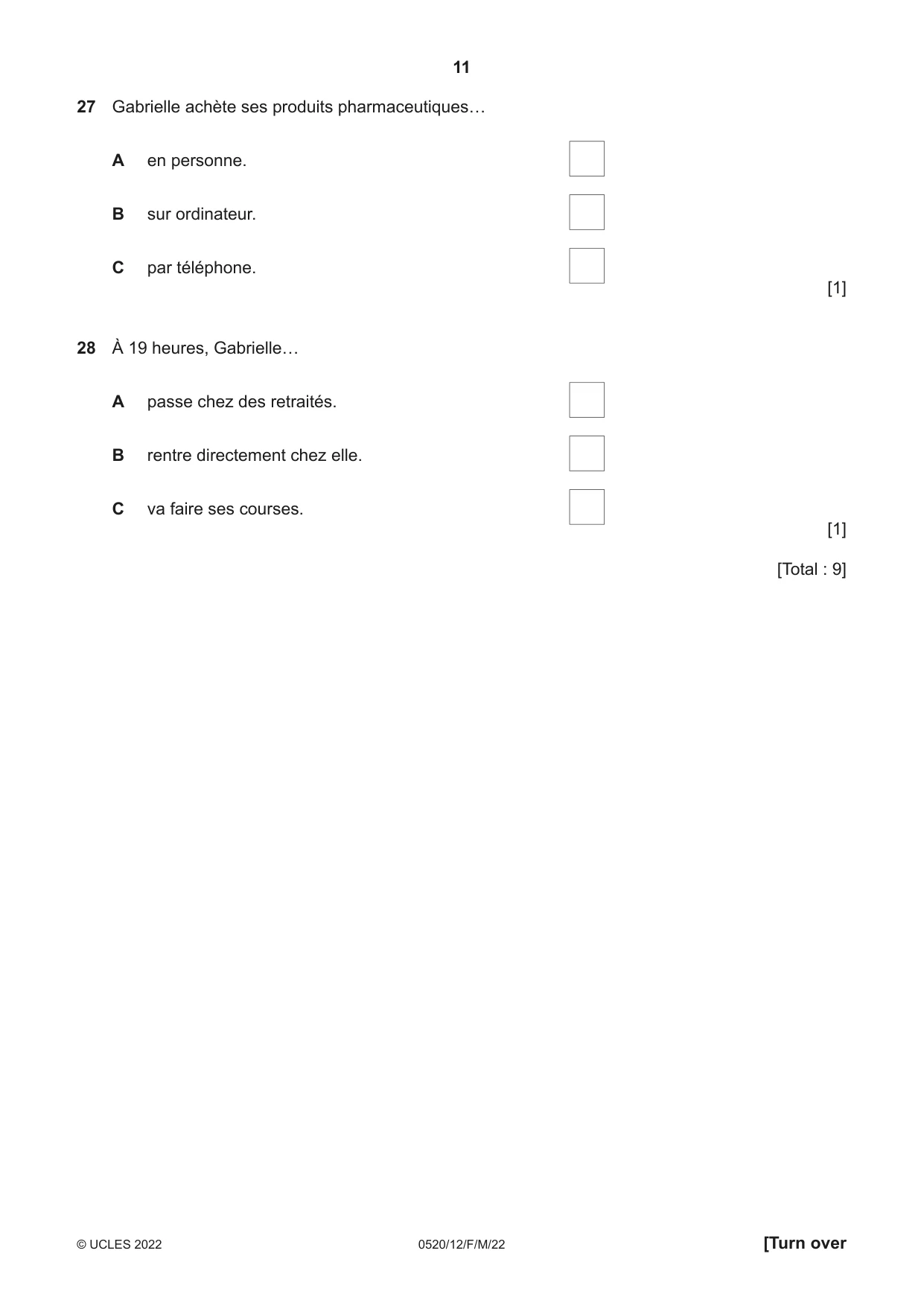 Cambridge IGCSE French - Foreign Language 0520 2022 Feb/March Paper 1 · Variant 2 question paper, page 11 of 16