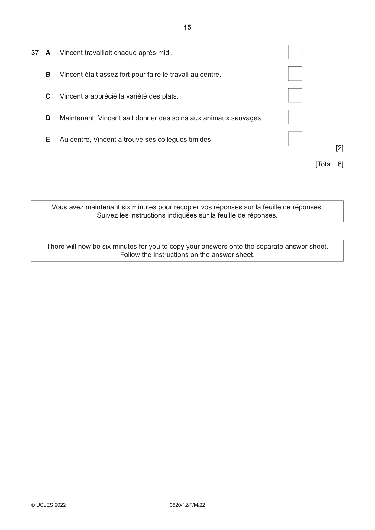 Cambridge IGCSE French - Foreign Language 0520 2022 Feb/March Paper 1 · Variant 2 question paper, page 15 of 16