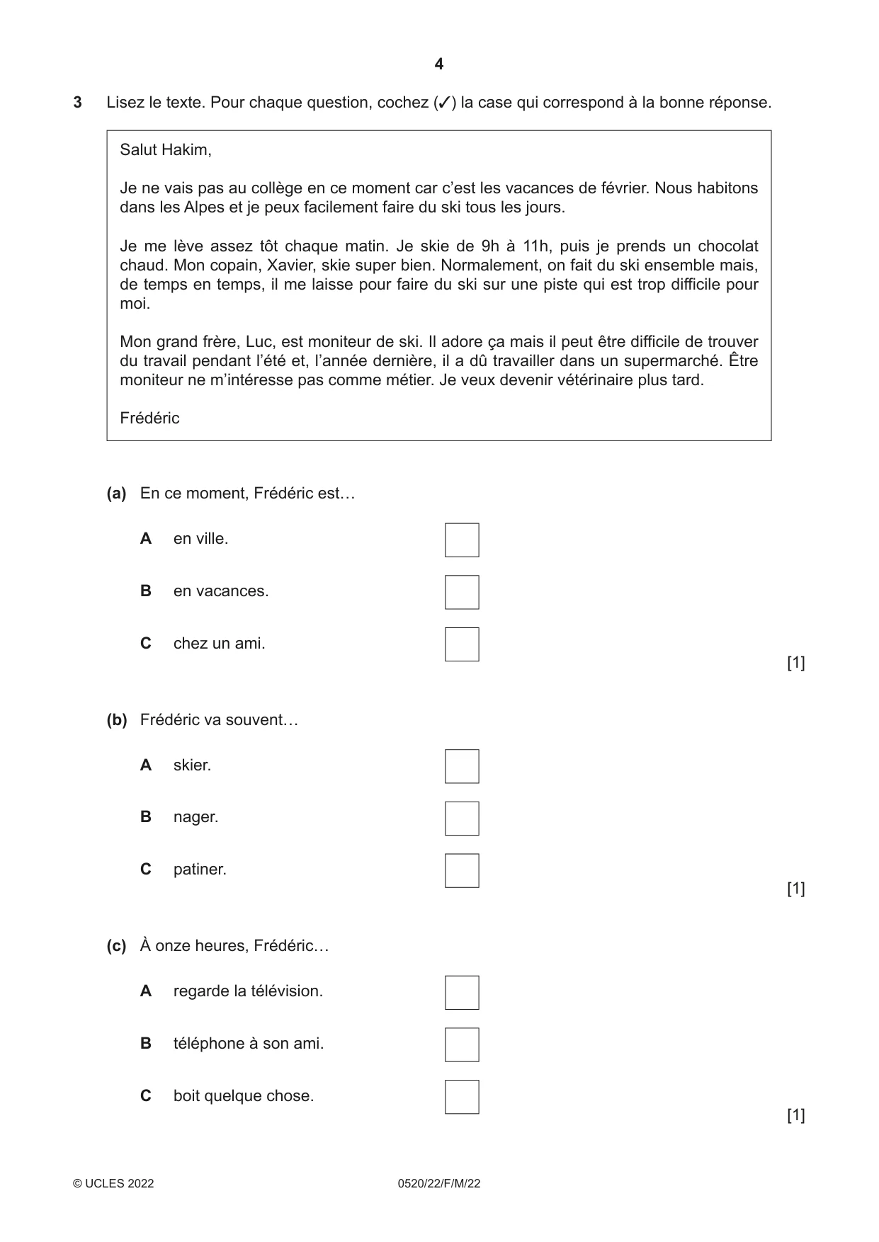 Cambridge IGCSE French - Foreign Language 0520 2022 Feb/March Paper 2 · Variant 2 question paper, page 4 of 12