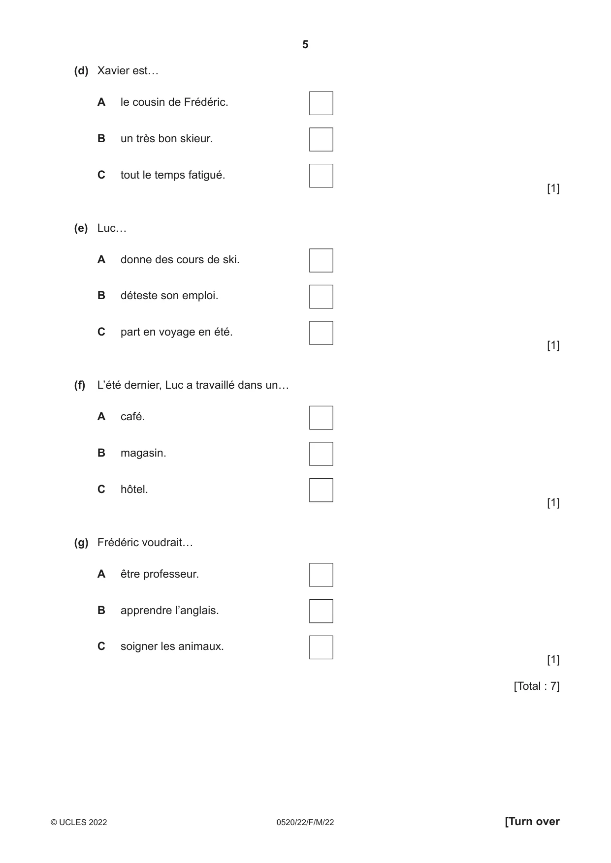 Cambridge IGCSE French - Foreign Language 0520 2022 Feb/March Paper 2 · Variant 2 question paper, page 5 of 12