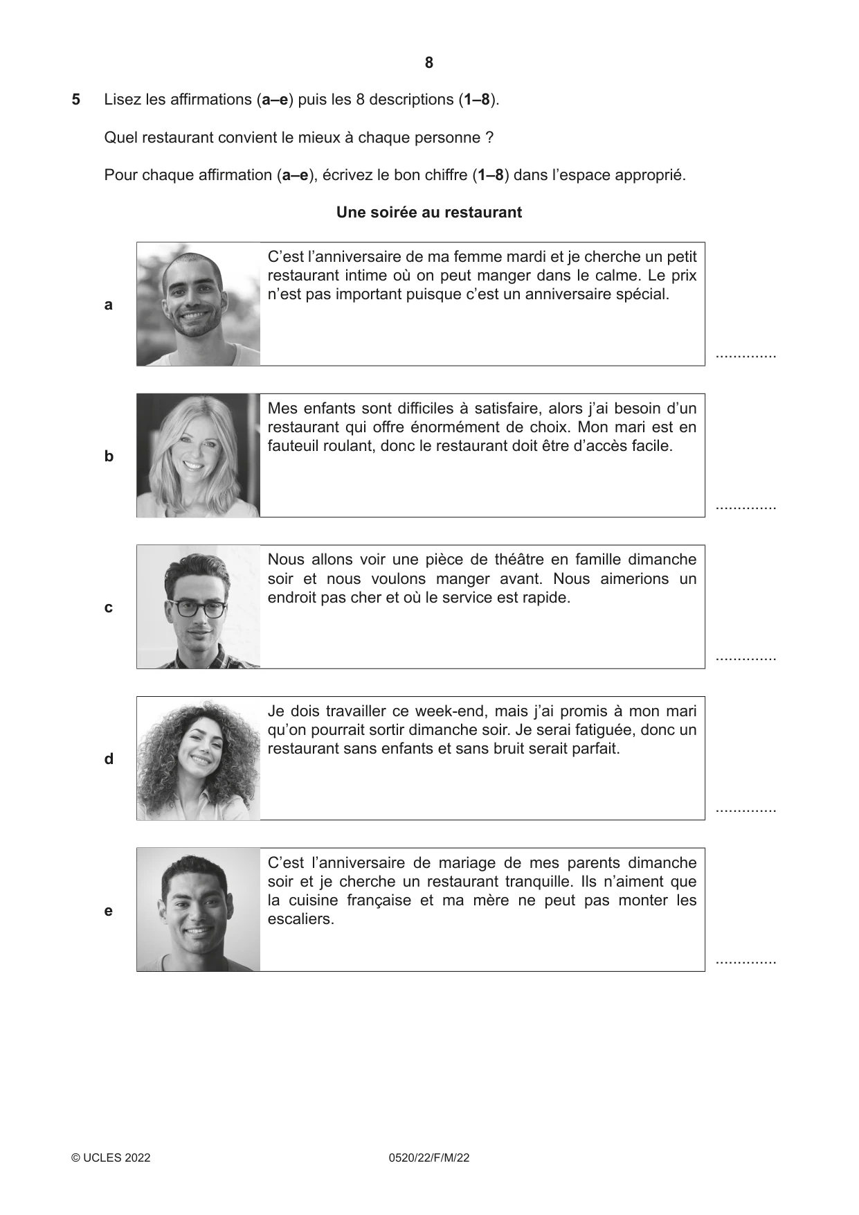 Cambridge IGCSE French - Foreign Language 0520 2022 Feb/March Paper 2 · Variant 2 question paper, page 8 of 12