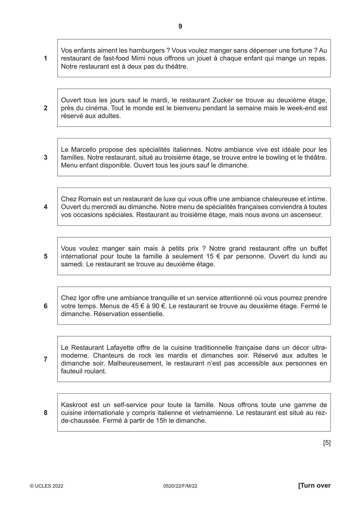 Cambridge IGCSE French - Foreign Language 0520 2022 Feb/March Paper 2 · Variant 2 question paper, page 9 of 12