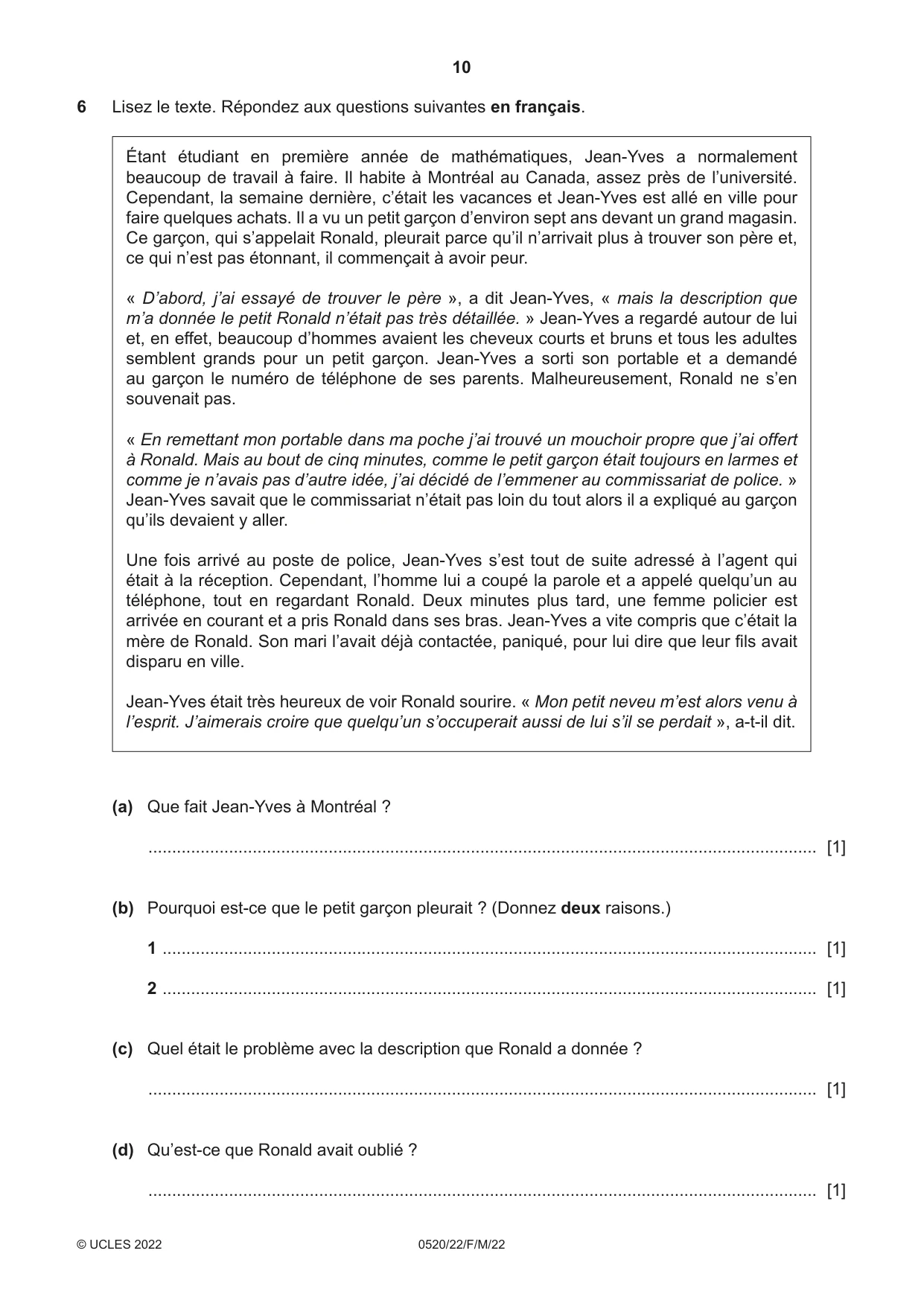Cambridge IGCSE French - Foreign Language 0520 2022 Feb/March Paper 2 · Variant 2 question paper, page 10 of 12