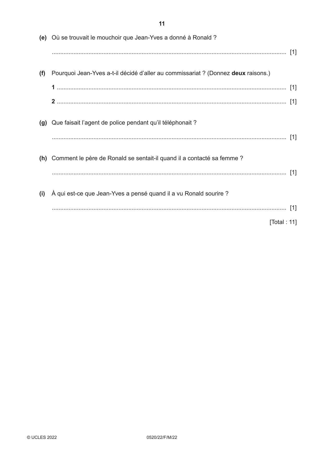 Cambridge IGCSE French - Foreign Language 0520 2022 Feb/March Paper 2 · Variant 2 question paper, page 11 of 12