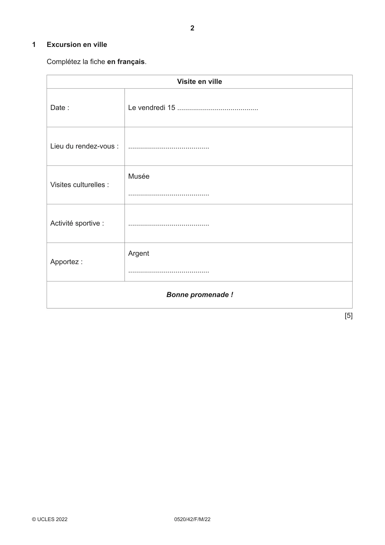 Cambridge IGCSE French - Foreign Language 0520 2022 Feb/March Paper 4 · Variant 2 question paper, page 2 of 8