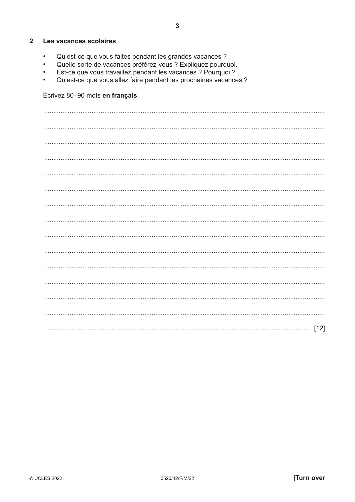 Cambridge IGCSE French - Foreign Language 0520 2022 Feb/March Paper 4 · Variant 2 question paper, page 3 of 8