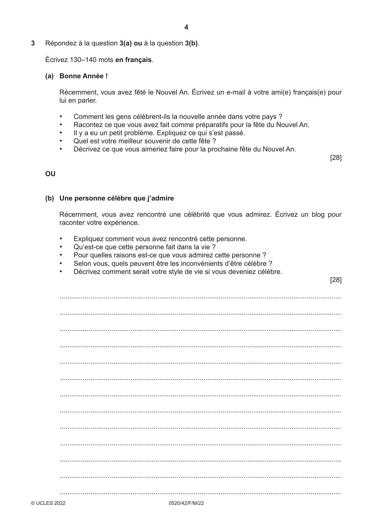 Cambridge IGCSE French - Foreign Language 0520 2022 Feb/March Paper 4 · Variant 2 question paper, page 4 of 8