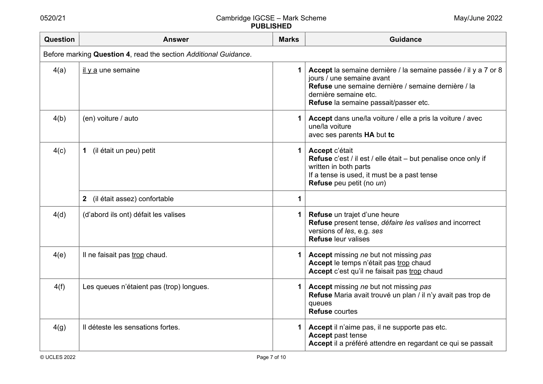 Mark scheme, page 7 of 10