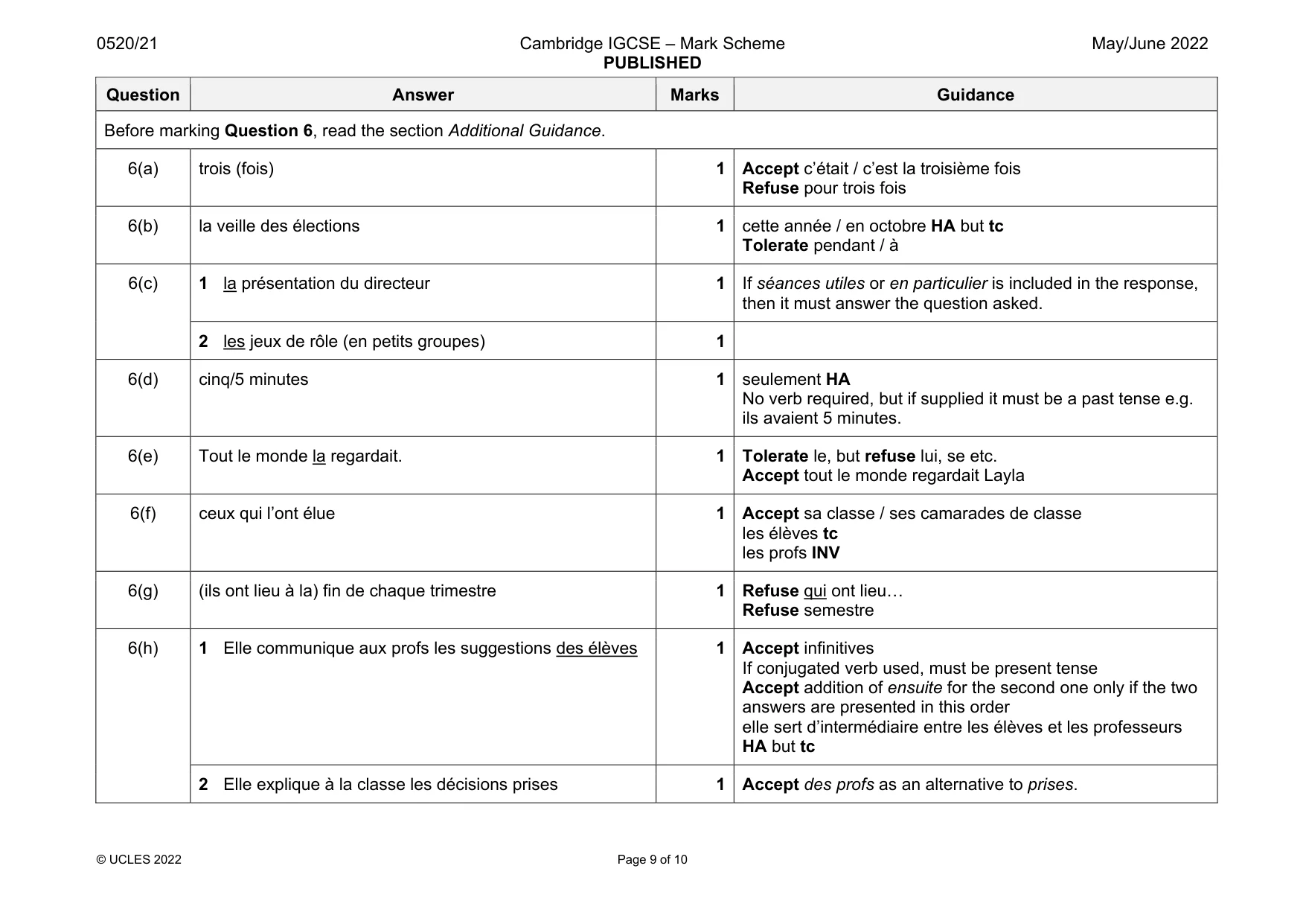 Mark scheme, page 9 of 10
