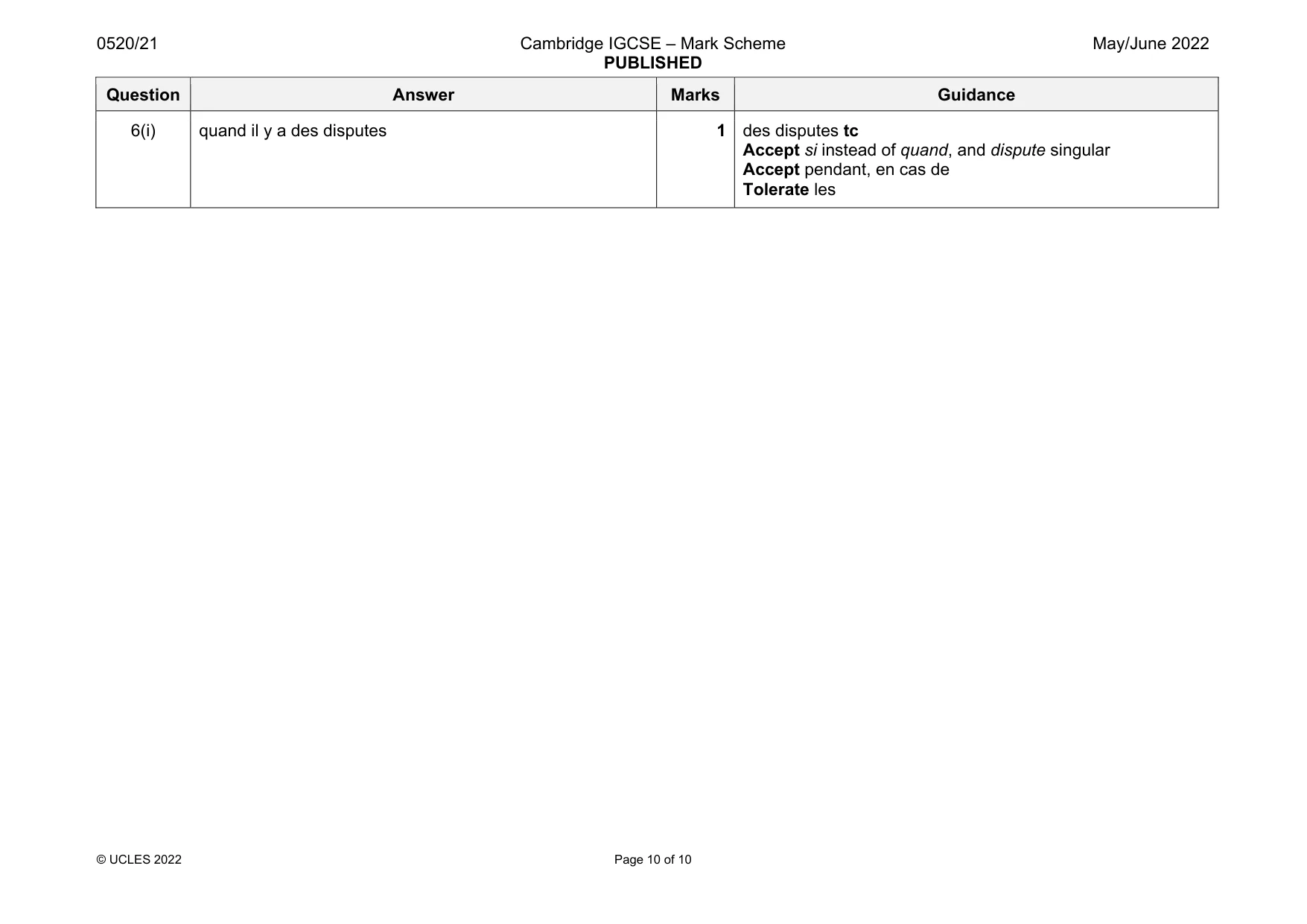 Mark scheme, page 10 of 10