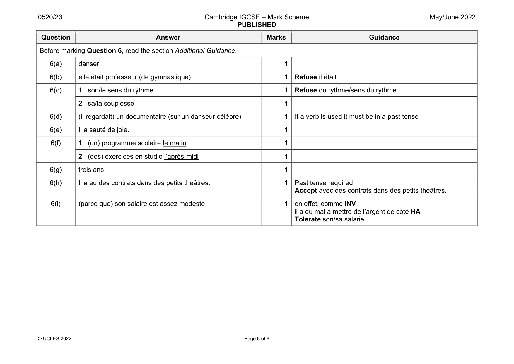 Mark scheme, page 8 of 8