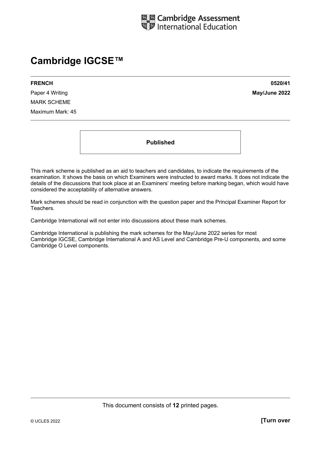 Mark scheme, page 1 of 12