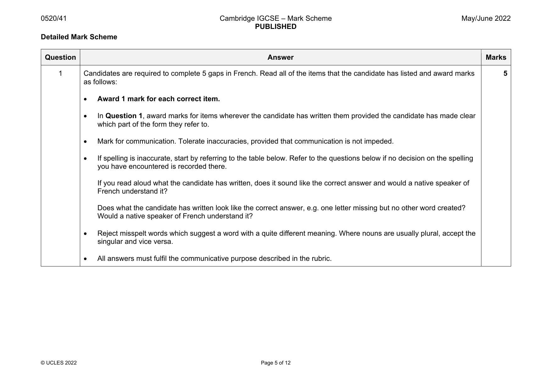 Mark scheme, page 5 of 12