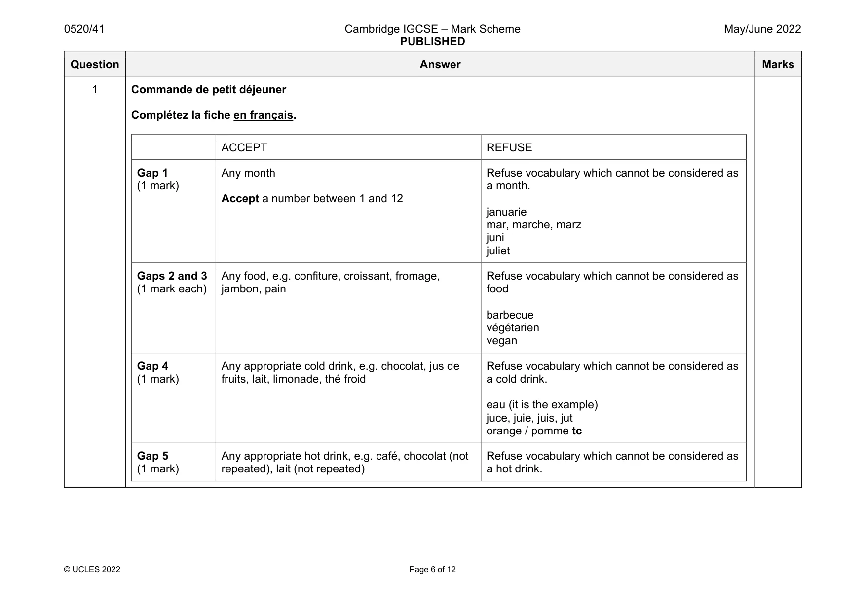 Mark scheme, page 6 of 12
