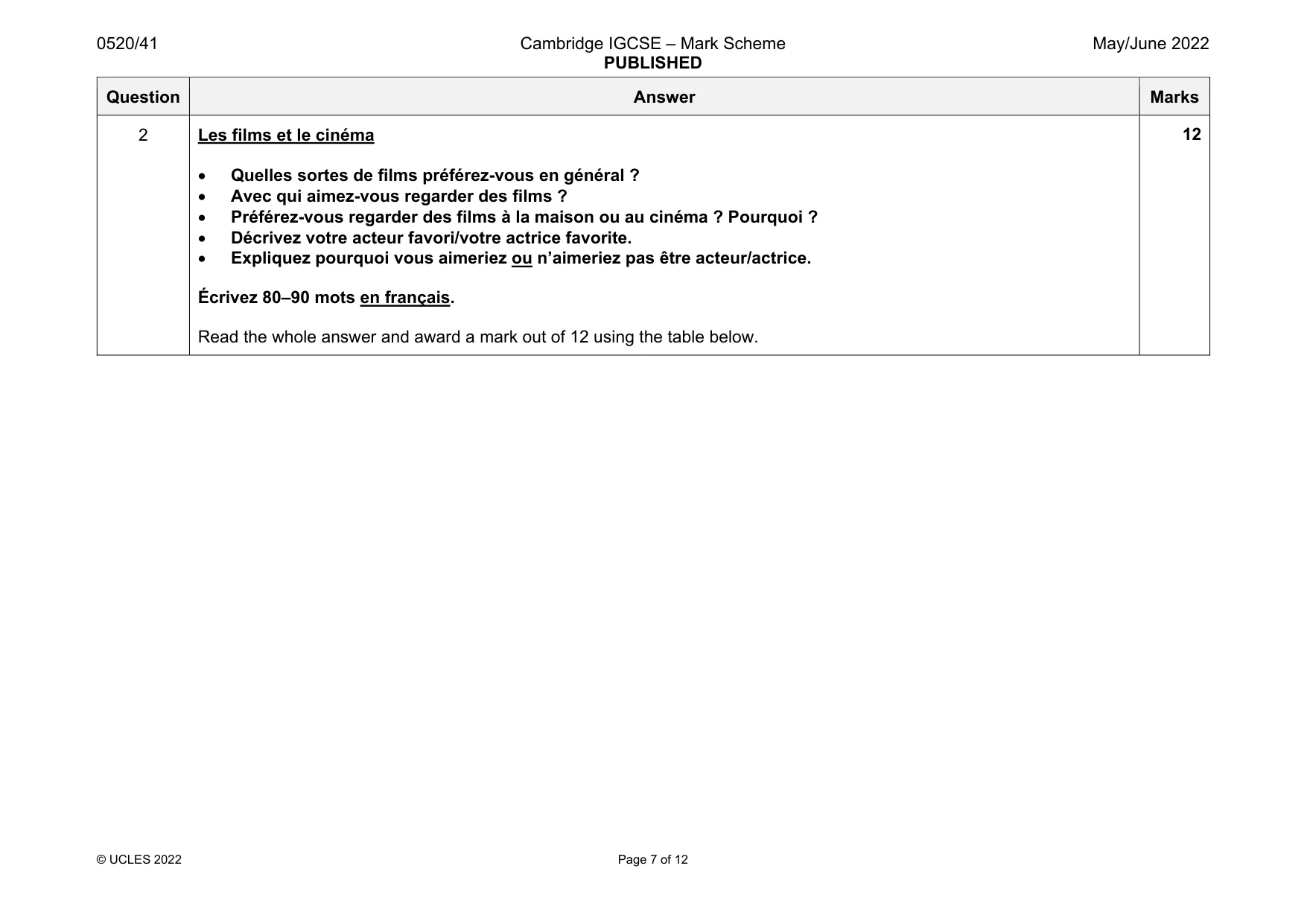 Mark scheme, page 7 of 12