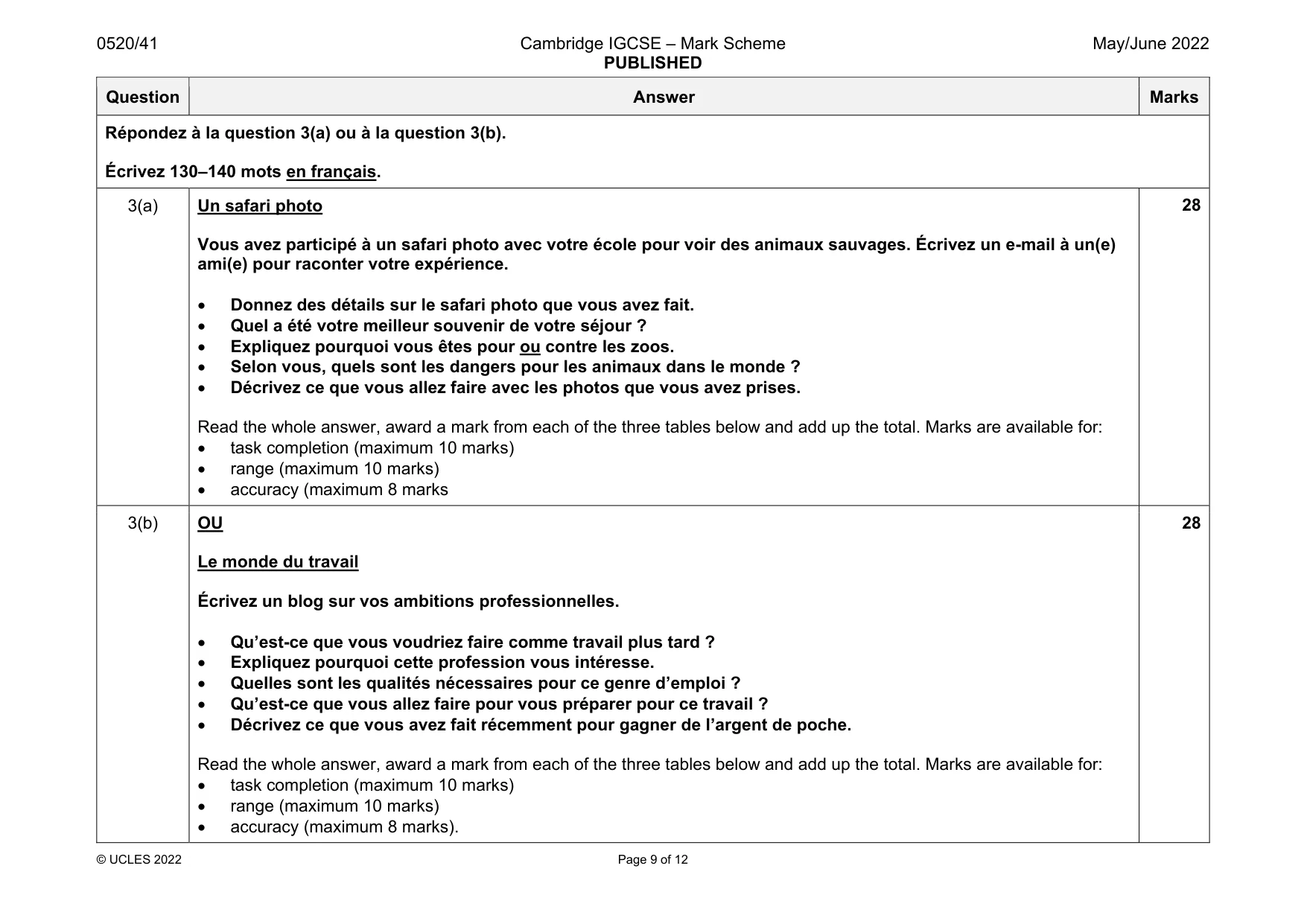 Mark scheme, page 9 of 12