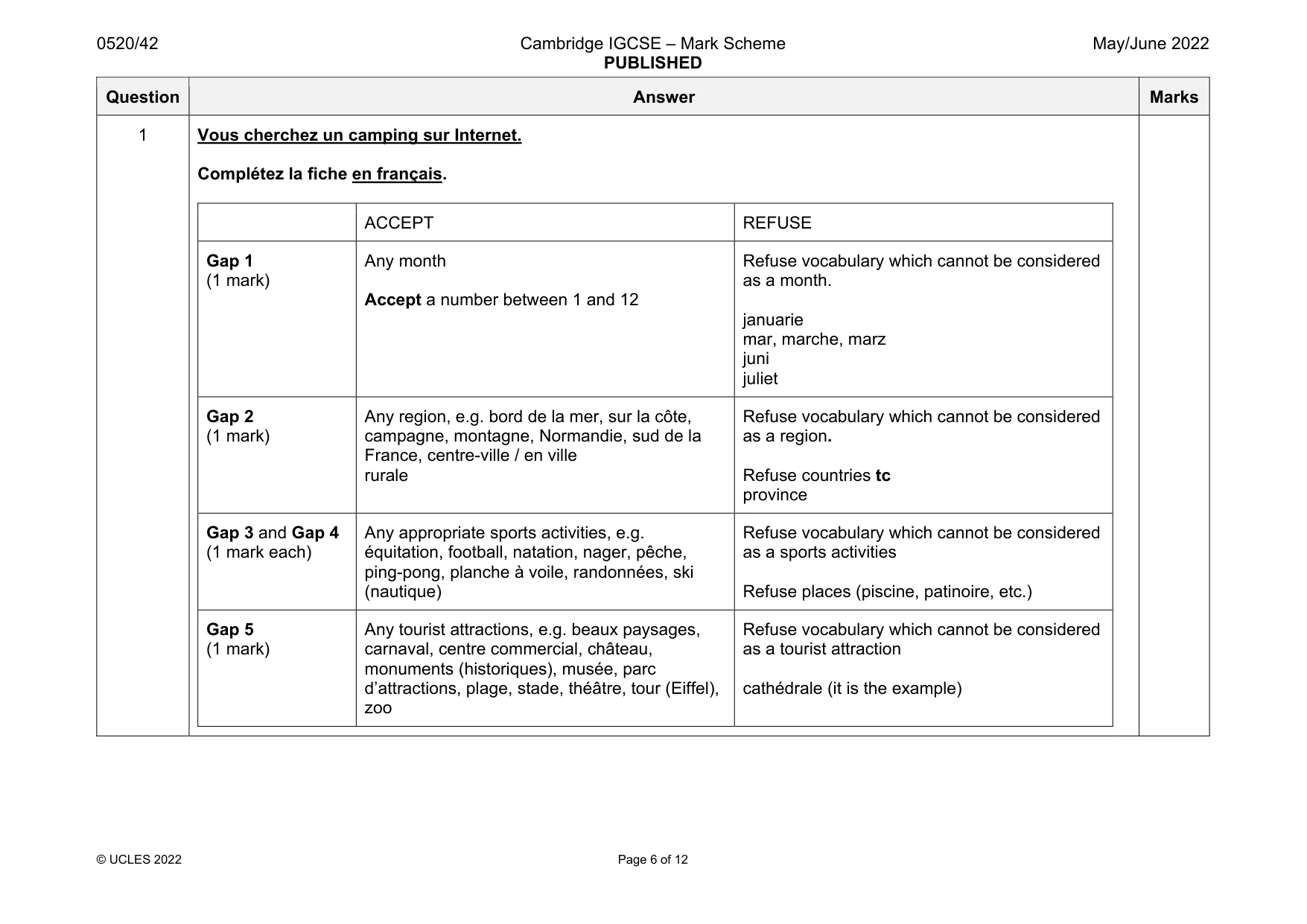 Mark scheme, page 6 of 12