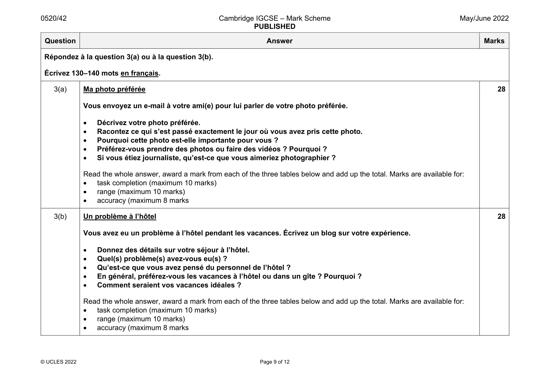 Mark scheme, page 9 of 12