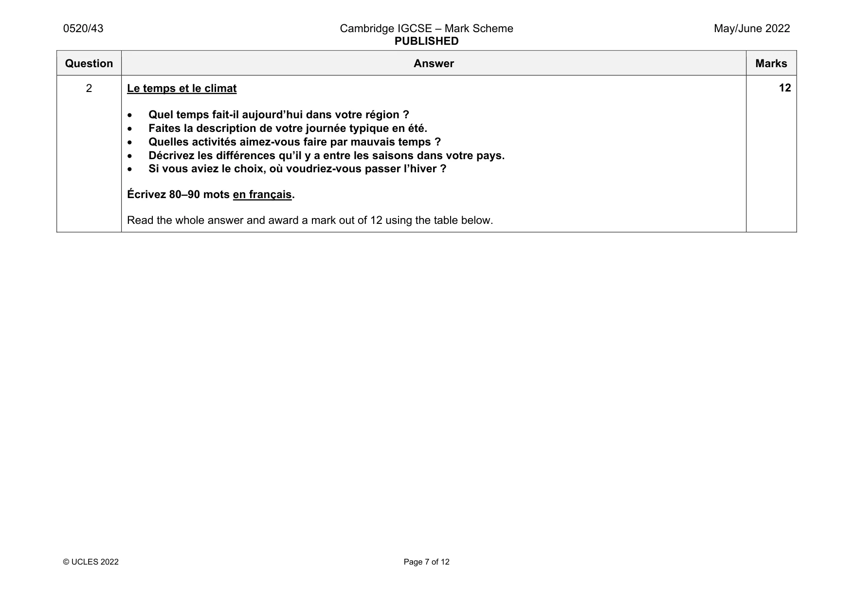 Mark scheme, page 7 of 12