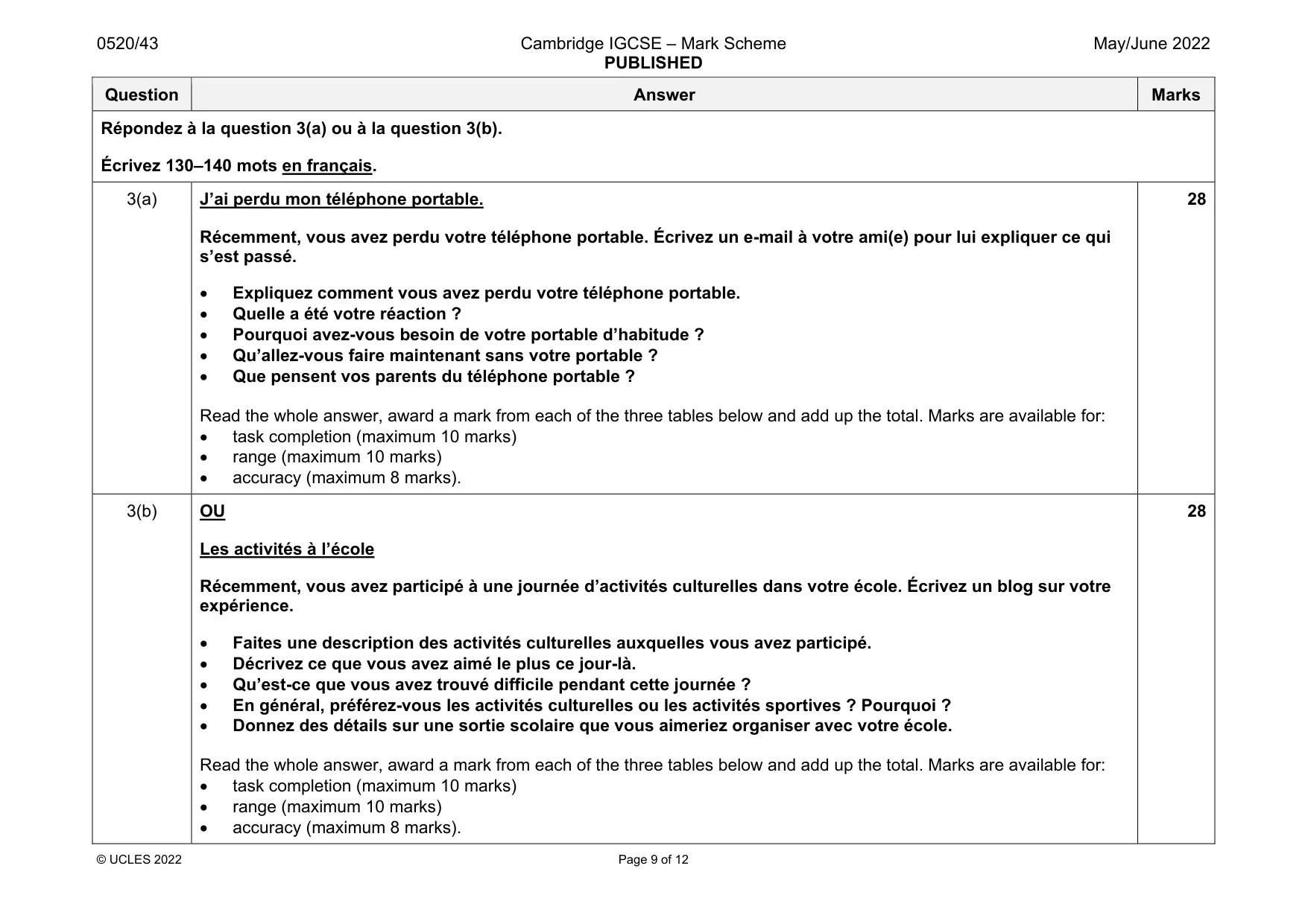 Mark scheme, page 9 of 12