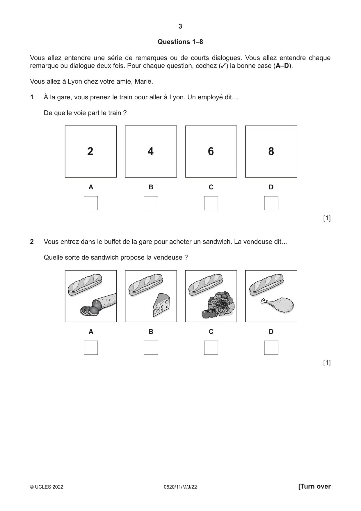 Cambridge IGCSE French - Foreign Language 0520 2022 May/June Paper 1 · Variant 1 question paper, page 3 of 16