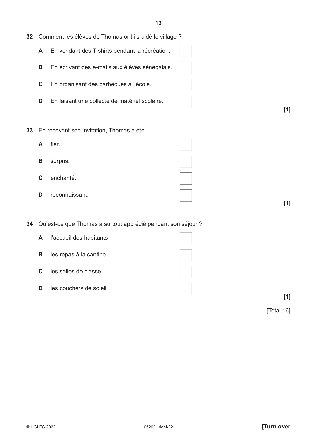 Cambridge IGCSE French - Foreign Language 0520 2022 May/June Paper 1 · Variant 1 question paper, page 13 of 16