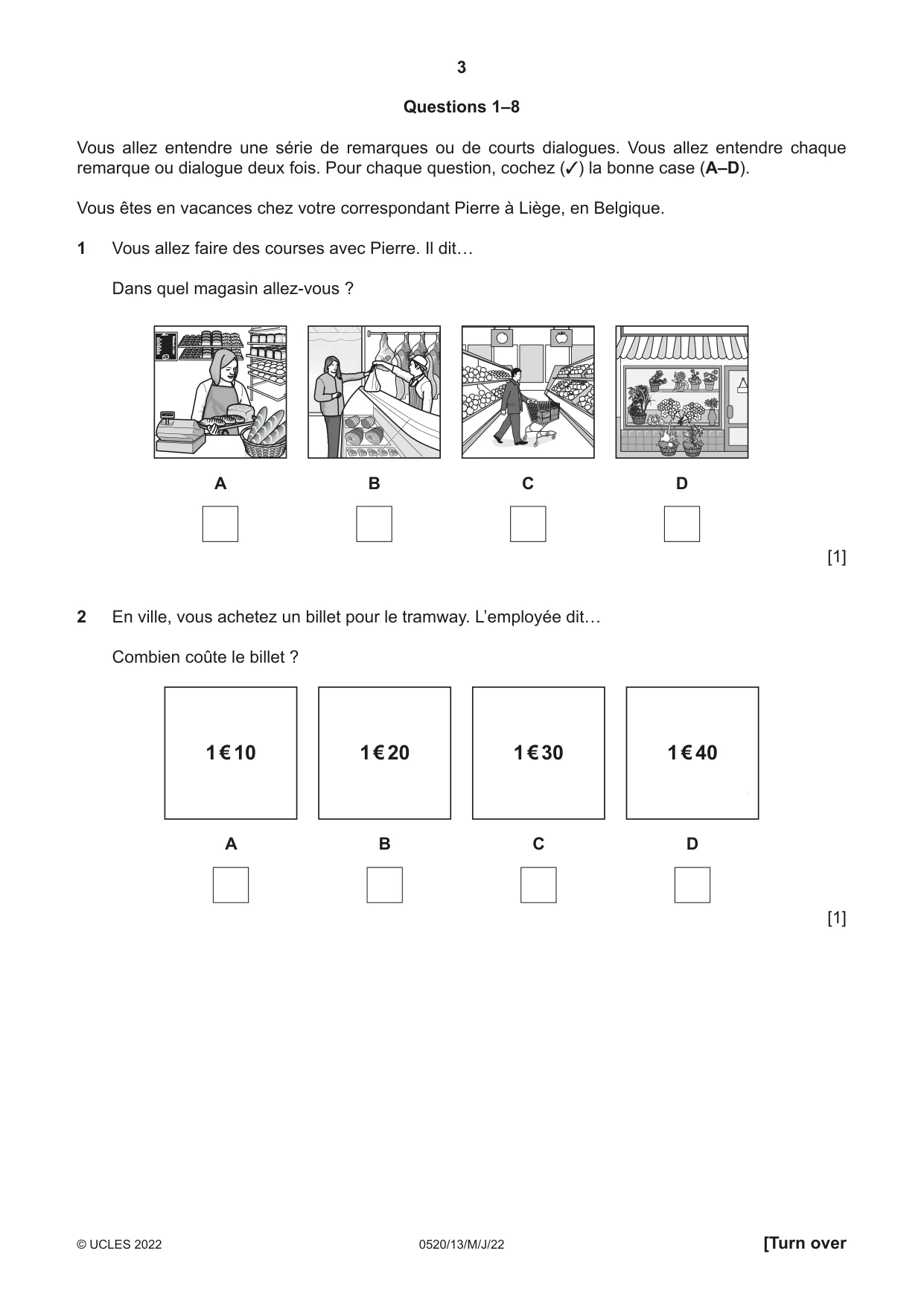 Cambridge IGCSE French - Foreign Language 0520 2022 May/June Paper 1 · Variant 3 question paper, page 3 of 16