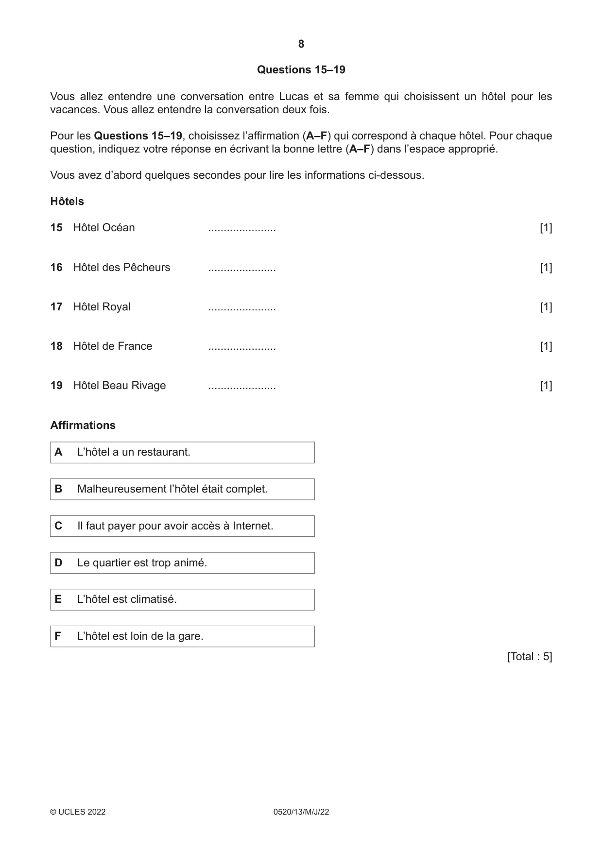 Cambridge IGCSE French - Foreign Language 0520 2022 May/June Paper 1 · Variant 3 question paper, page 8 of 16