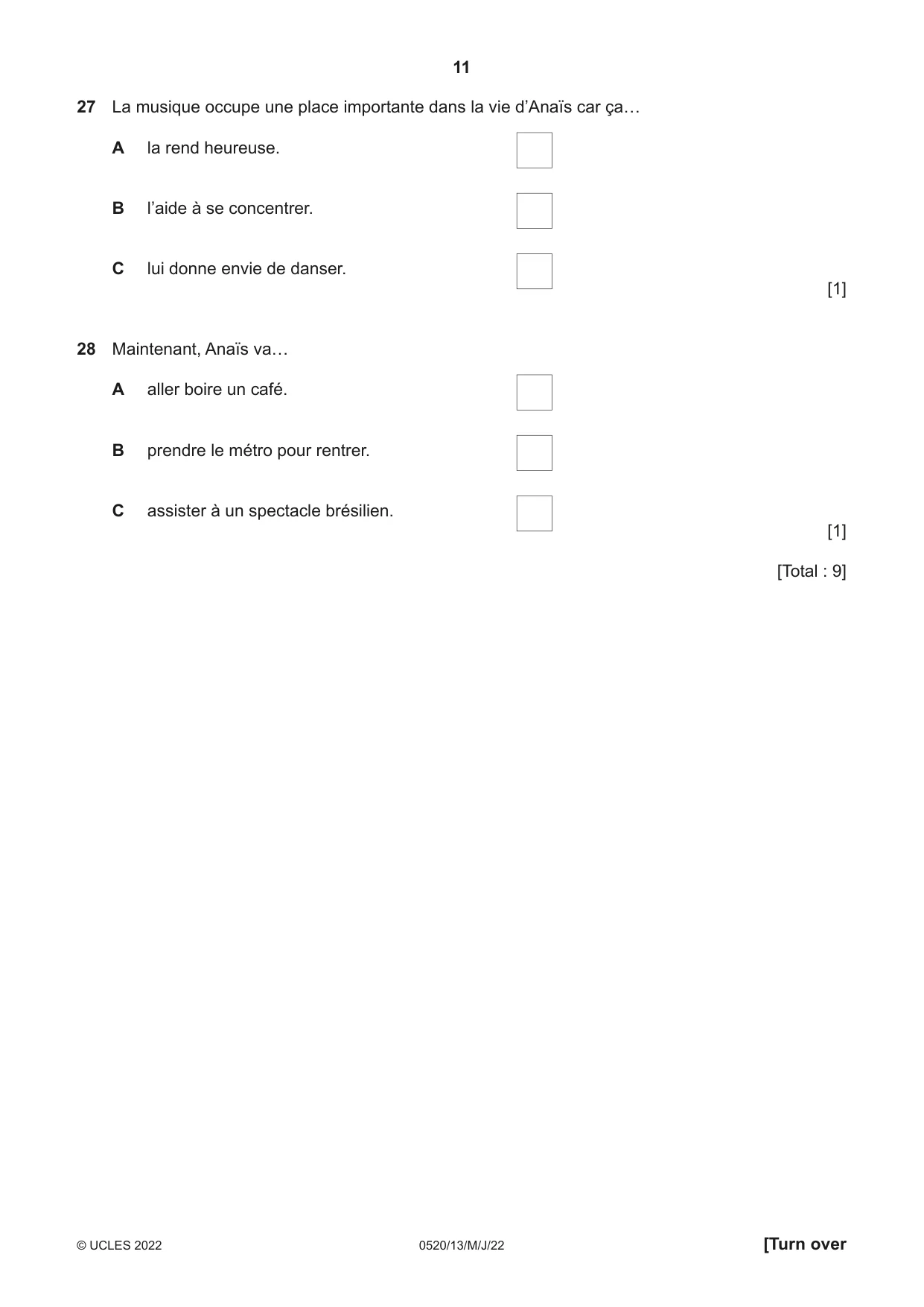 Cambridge IGCSE French - Foreign Language 0520 2022 May/June Paper 1 · Variant 3 question paper, page 11 of 16