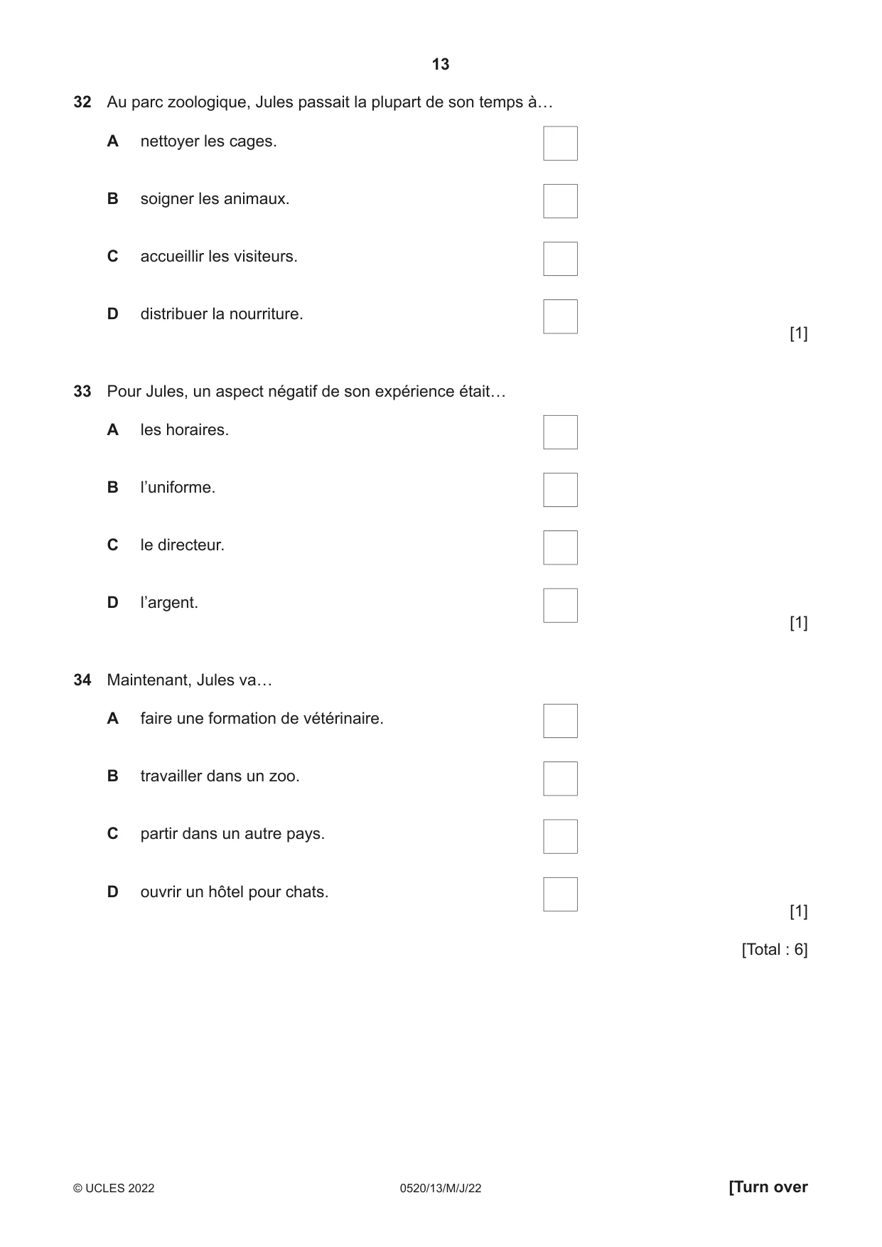 Cambridge IGCSE French - Foreign Language 0520 2022 May/June Paper 1 · Variant 3 question paper, page 13 of 16