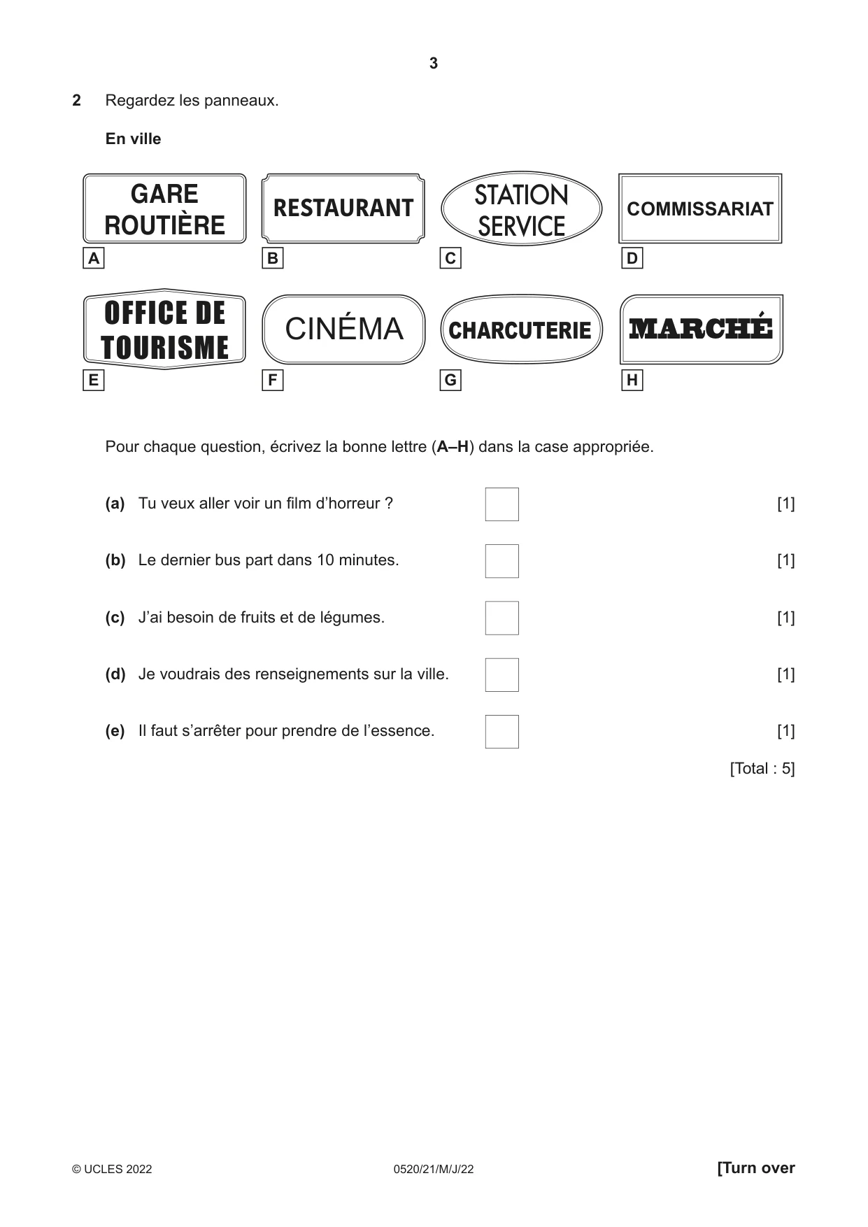 Cambridge IGCSE French - Foreign Language 0520 2022 May/June Paper 2 · Variant 1 question paper, page 3 of 12
