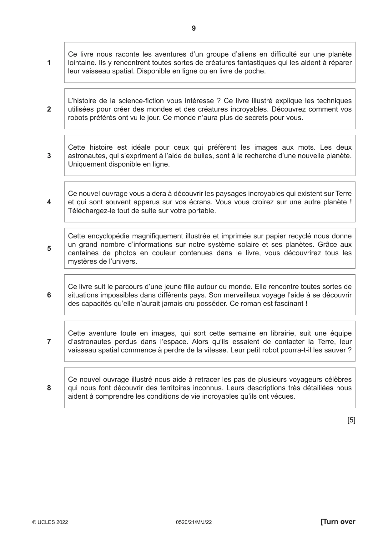 Cambridge IGCSE French - Foreign Language 0520 2022 May/June Paper 2 · Variant 1 question paper, page 9 of 12