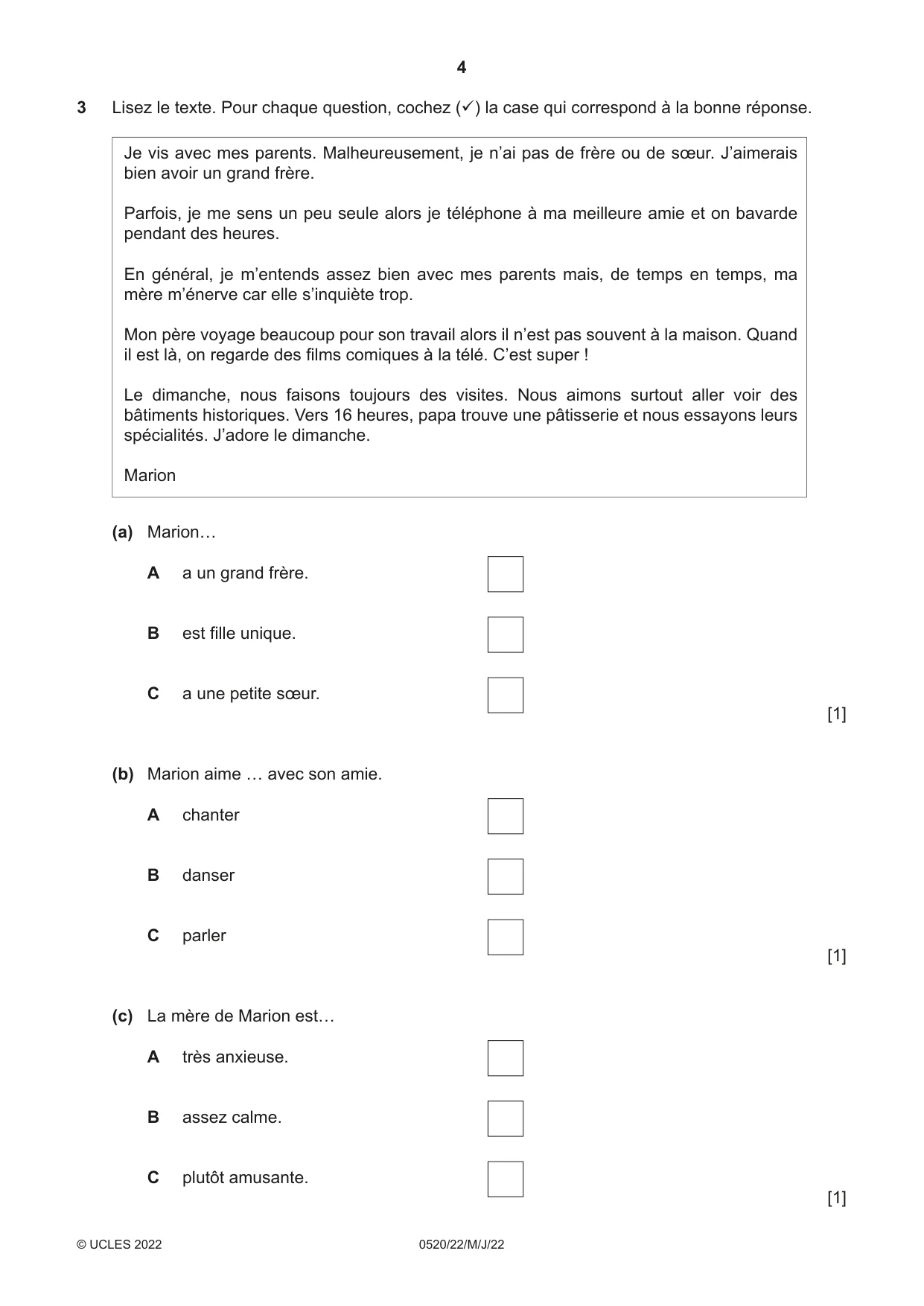 Cambridge IGCSE French - Foreign Language 0520 2022 May/June Paper 2 · Variant 2 question paper, page 4 of 12