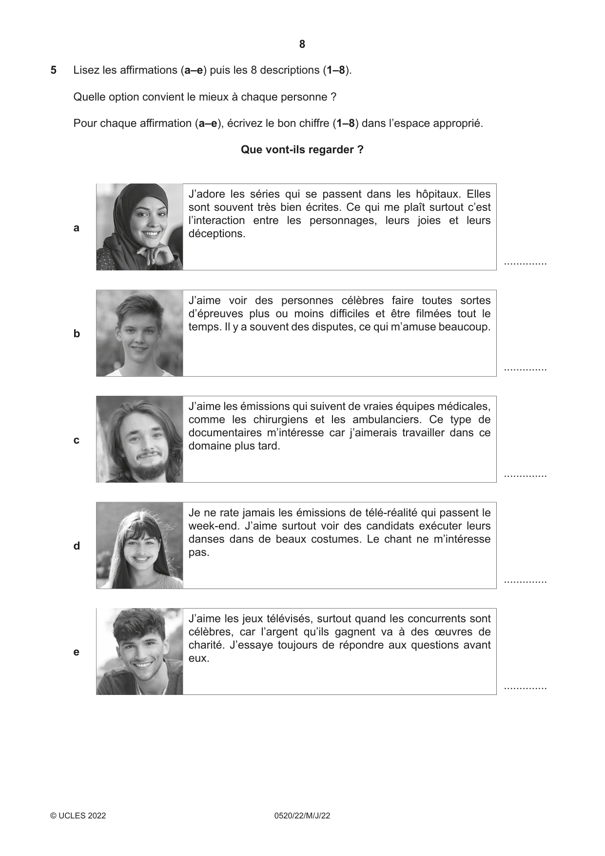 Cambridge IGCSE French - Foreign Language 0520 2022 May/June Paper 2 · Variant 2 question paper, page 8 of 12