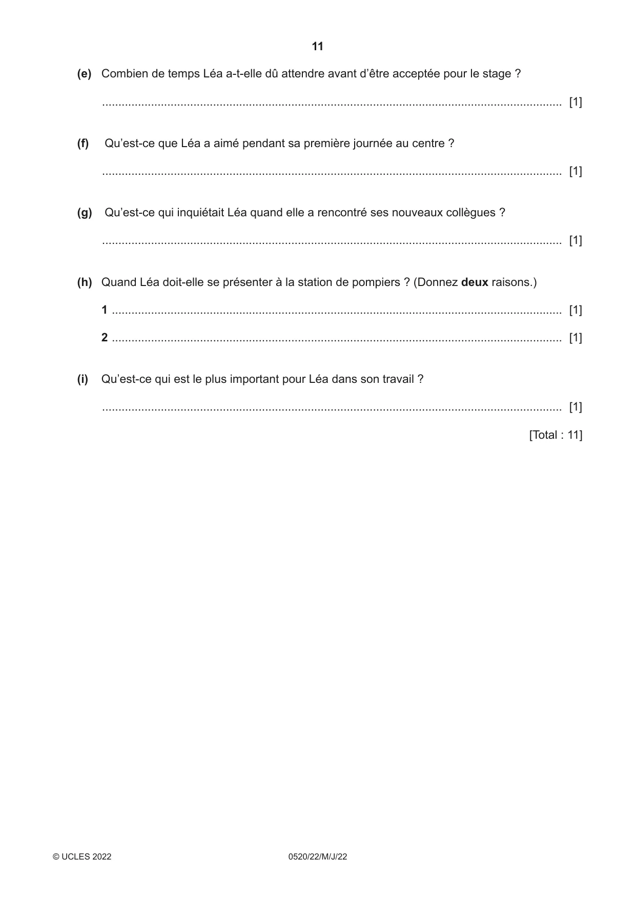 Cambridge IGCSE French - Foreign Language 0520 2022 May/June Paper 2 · Variant 2 question paper, page 11 of 12