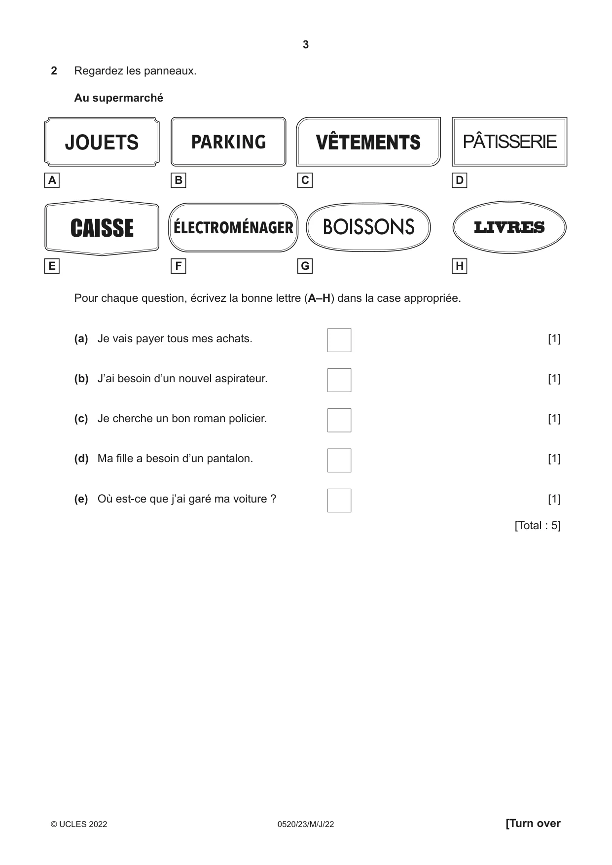Cambridge IGCSE French - Foreign Language 0520 2022 May/June Paper 2 · Variant 3 question paper, page 3 of 12