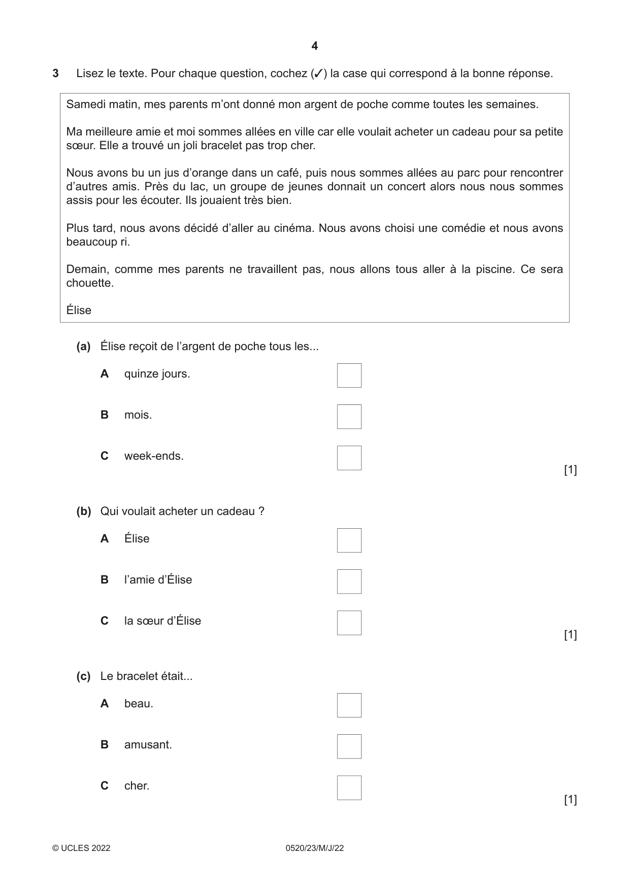 Cambridge IGCSE French - Foreign Language 0520 2022 May/June Paper 2 · Variant 3 question paper, page 4 of 12