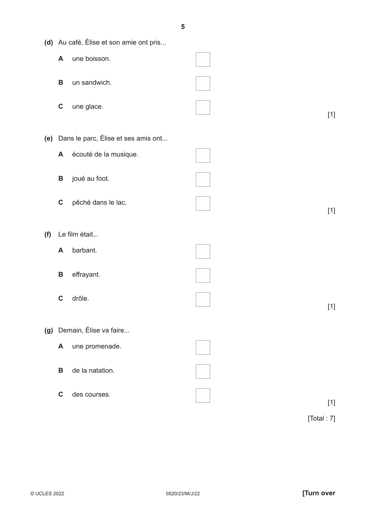 Cambridge IGCSE French - Foreign Language 0520 2022 May/June Paper 2 · Variant 3 question paper, page 5 of 12