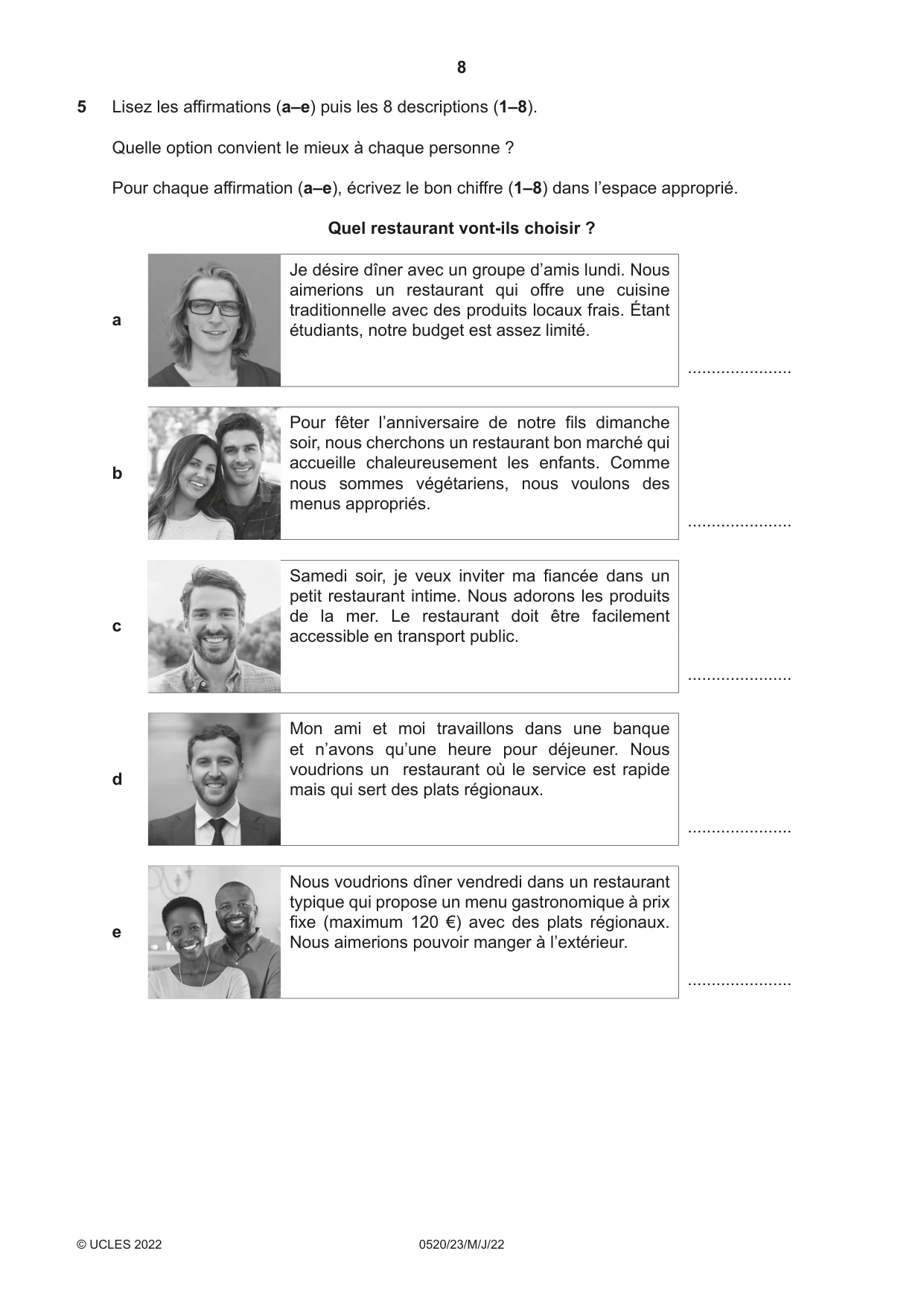 Cambridge IGCSE French - Foreign Language 0520 2022 May/June Paper 2 · Variant 3 question paper, page 8 of 12