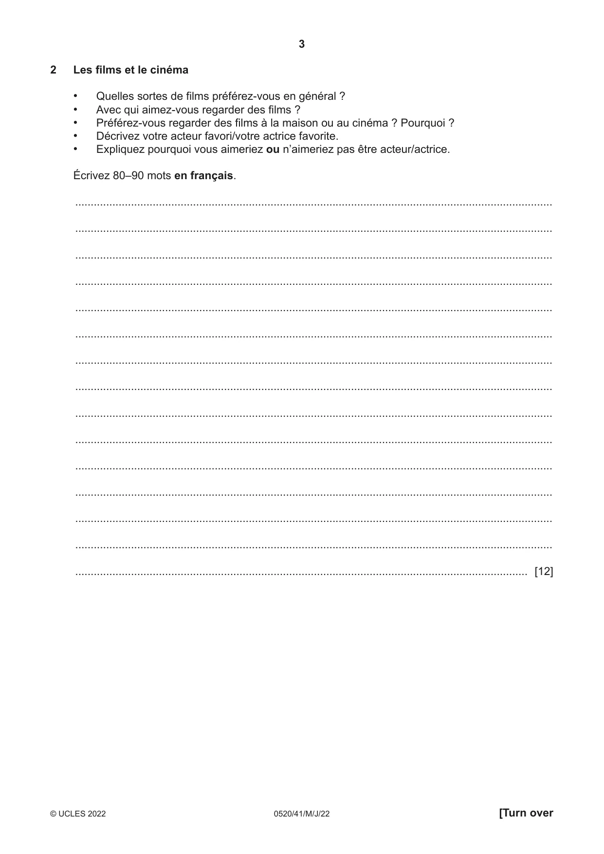 Cambridge IGCSE French - Foreign Language 0520 2022 May/June Paper 4 · Variant 1 question paper, page 3 of 8
